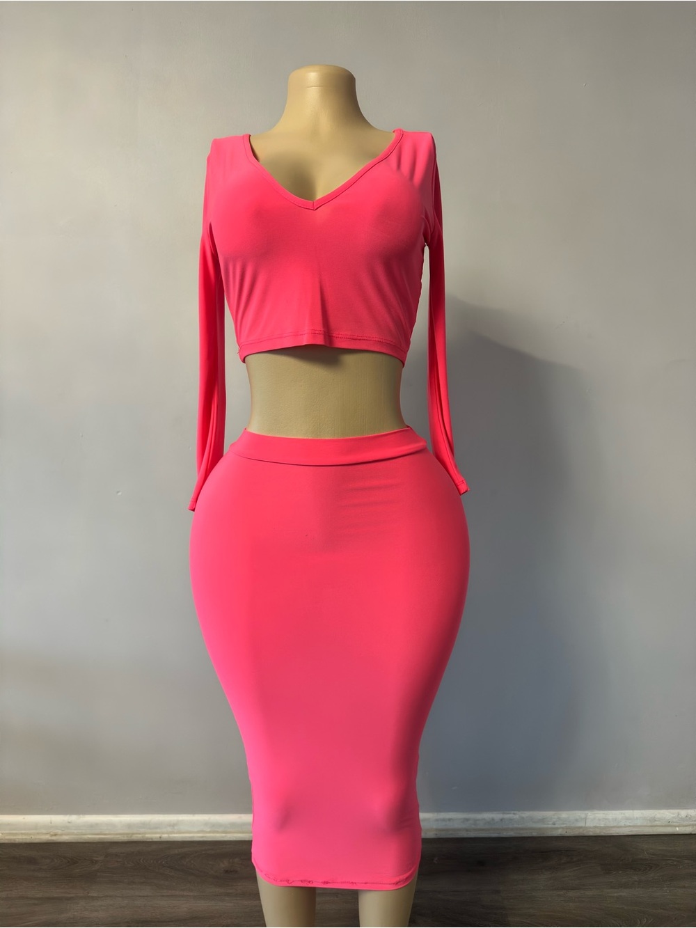 High-Waist Pencil Skirt and top Vibrant Pink